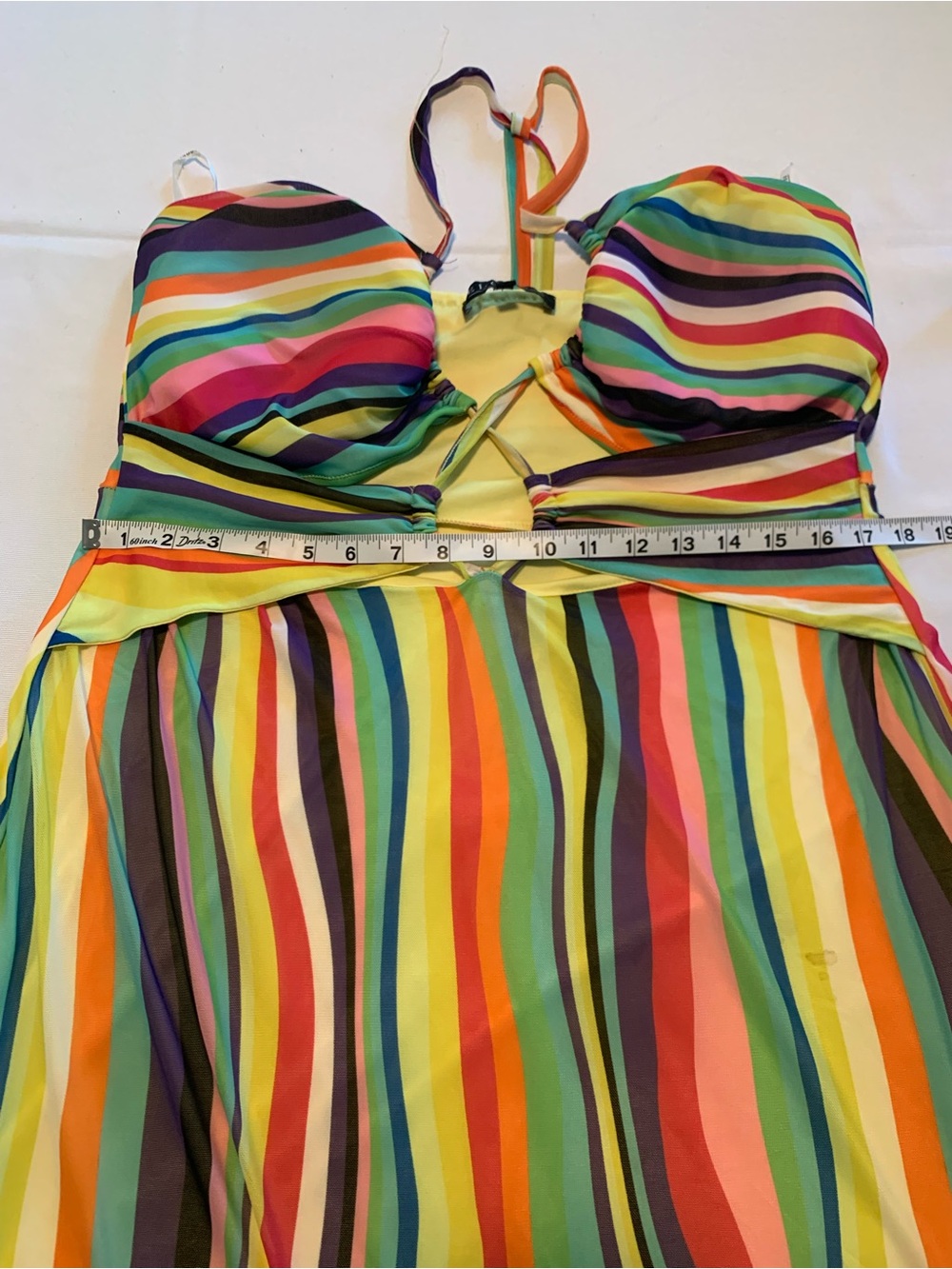 ELOQUII Liquid Rainbow Stripe Halter Cutout Mesh Maxi Dress 16 - Picture 10 of 10